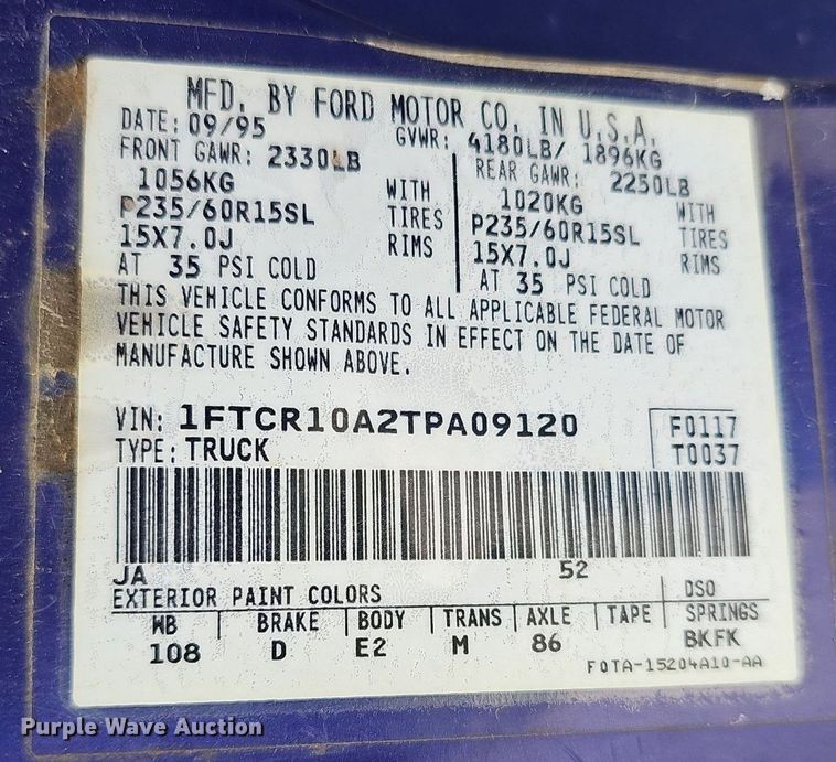 image for item LW9623 1996 Ford Ranger Splash  pickup truck