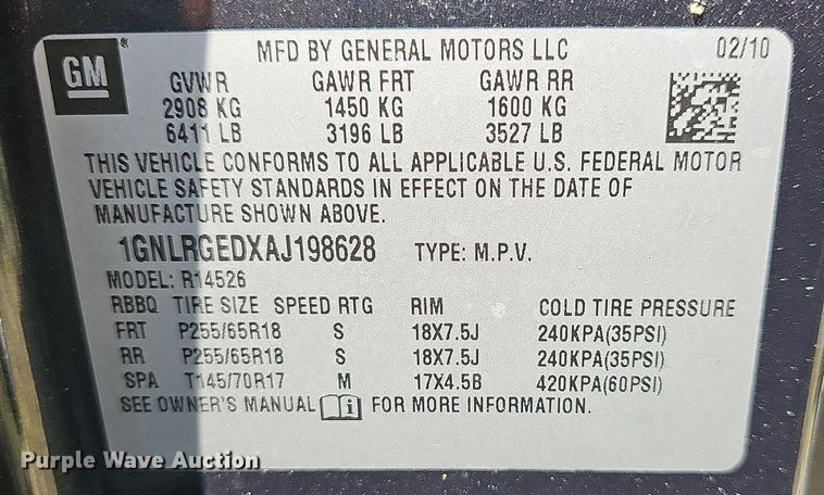 image for item LW9739 2010 Chevrolet Traverse LT  SUV