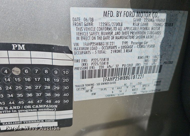 image for item LW9740 2008 Ford Taurus