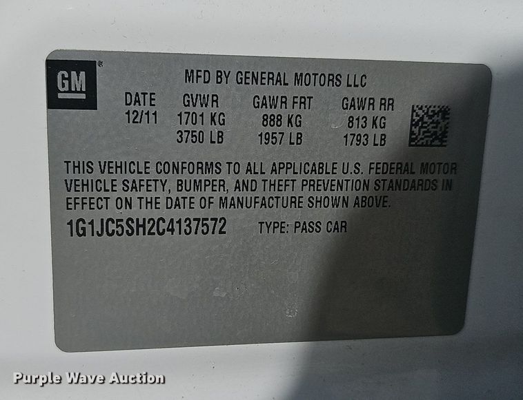 image for item LW9743 2012 Chevrolet Sonic