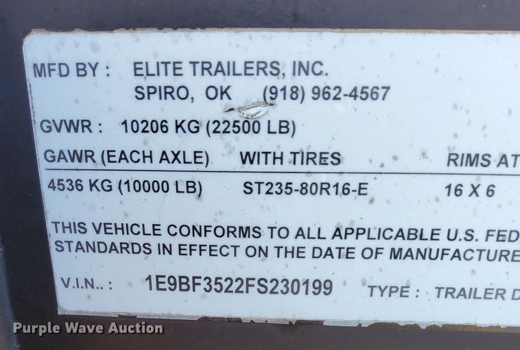 image for item LW9767 2015 Elite  equipment trailer