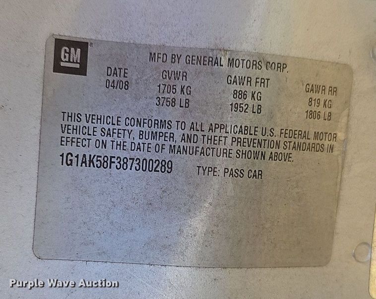 image for item LW9782 2008 Chevrolet Cobalt