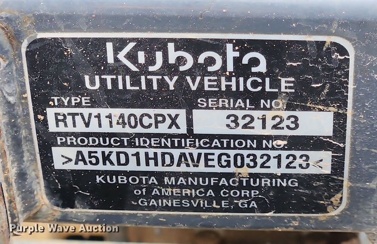 image for item LX9737 2014 Kubota RTV1140CPX  utility vehicle