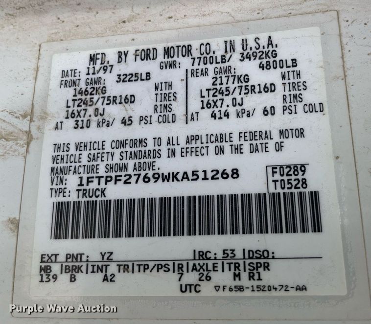 image for item LY9738 1998 Ford F250  pickup truck