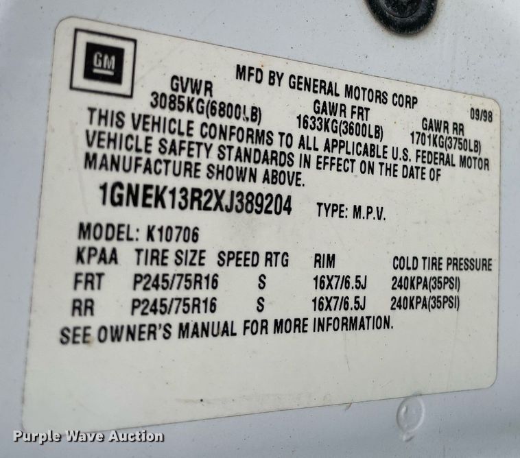 image for item LY9750 1999 Chevrolet Tahoe  SUV