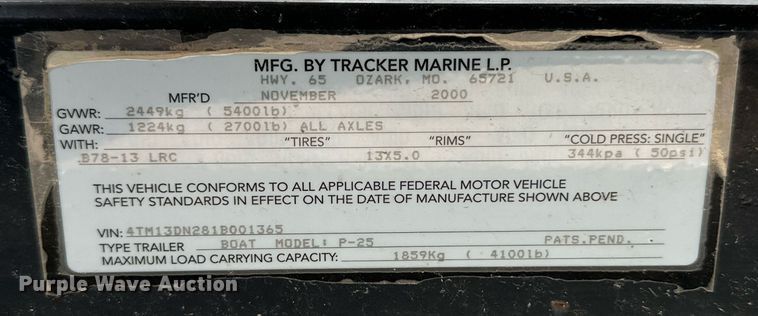 image for item MB9606 2001 Sun Tracker  pontoon boat