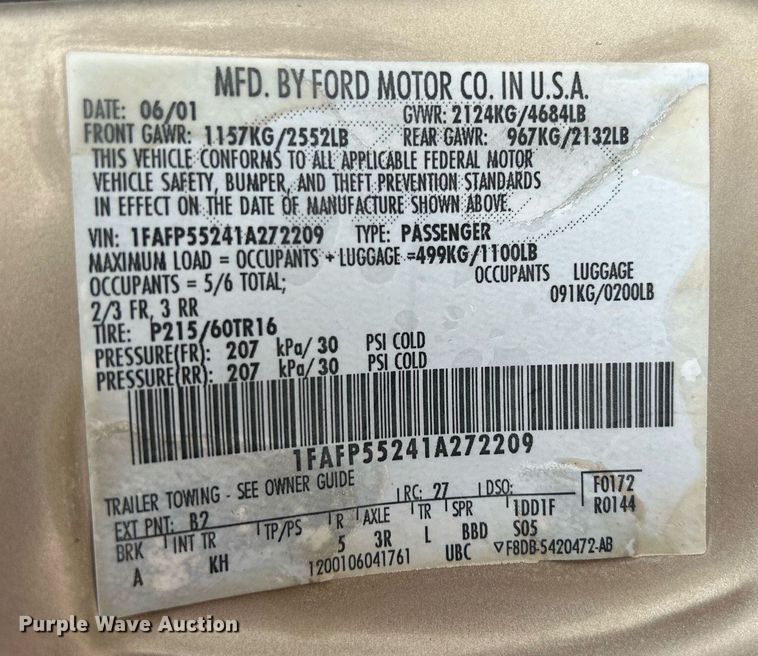 image for item MC9971 2001 Ford Taurus SES