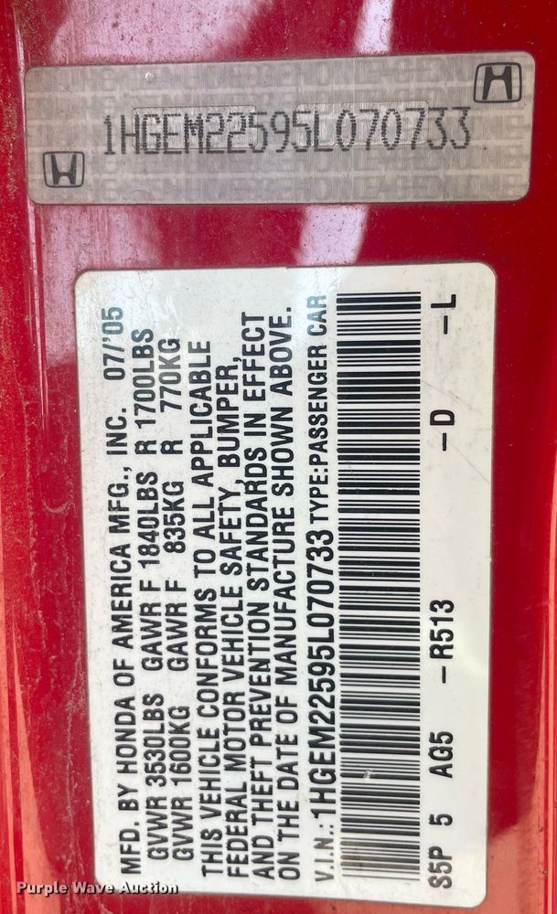 image for item ME9932 2005 Honda Civic