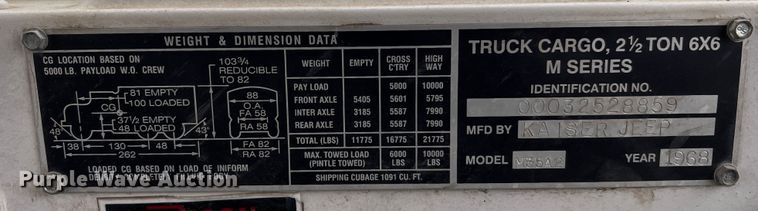 image for item MF9855 1968 Kaiser Jeep M35A2  truck cab and chassis