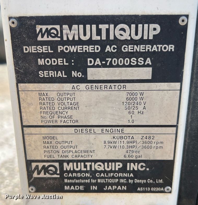 image for item MG9029 Multiquip Whisperwatt DA-7000SSA  generator