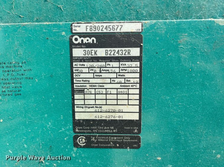 image for item MG9299 Onan 30EK-B22432R  generator
