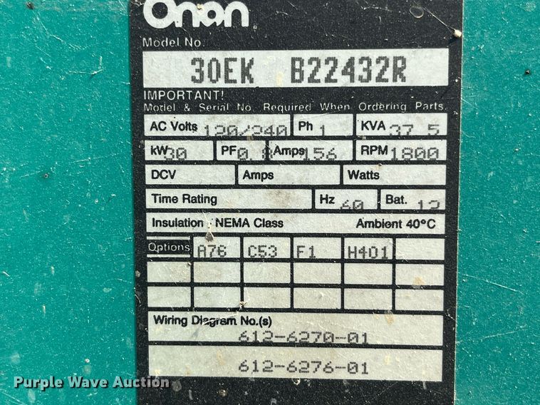 image for item MG9299 Onan 30EK-B22432R  generator