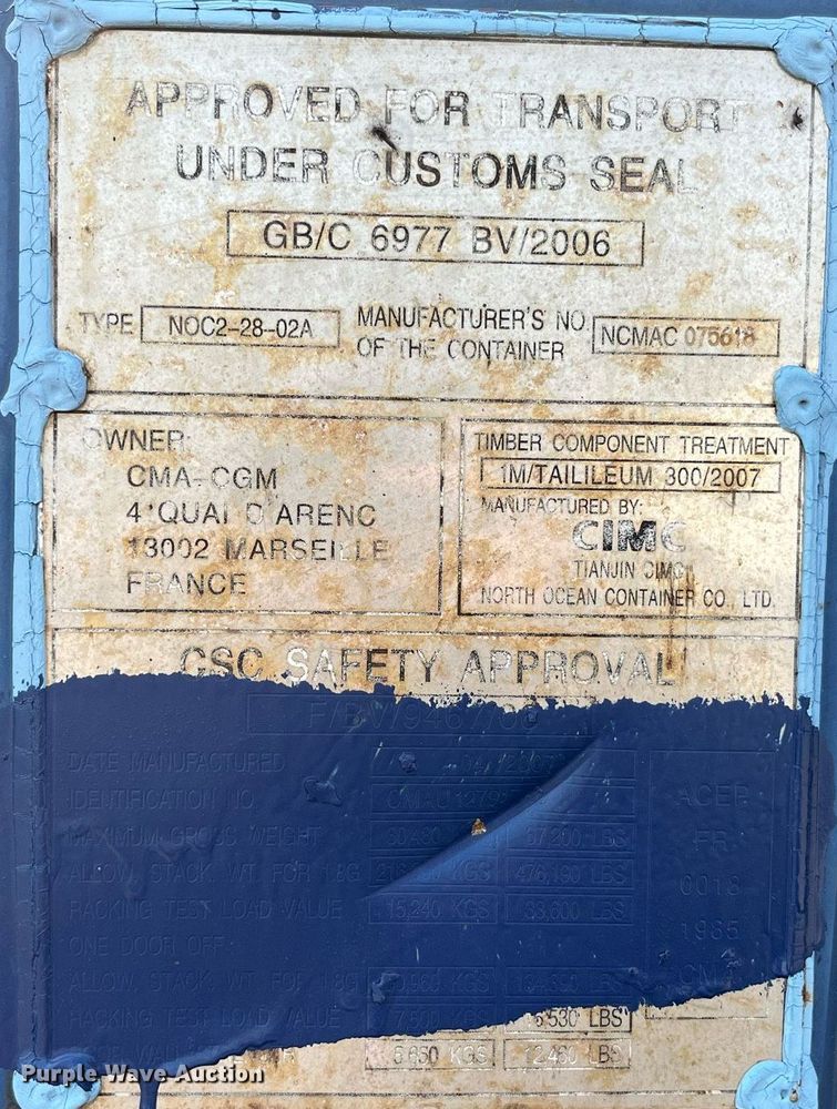 image for item MG9311 2007 CIMC NOC2-28-02A  shipping container