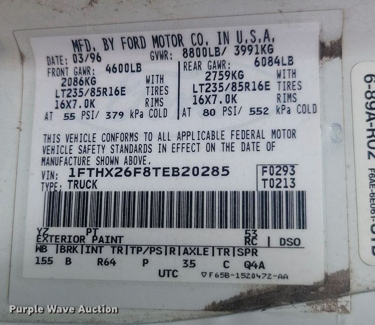 image for item ML9501 1996 Ford F250 XLT  SuperCab pickup truck