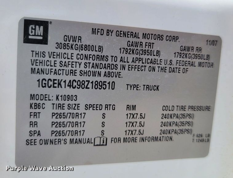 image for item ML9508 2008 Chevrolet Silverado 1500  pickup truck