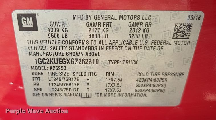 image for item MN9867 2016 Chevrolet Silverado 2500HD  Double Cab pickup truck