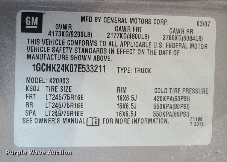 image for item MO9924 2007 Chevrolet Silverado 2500HD  pickup truck