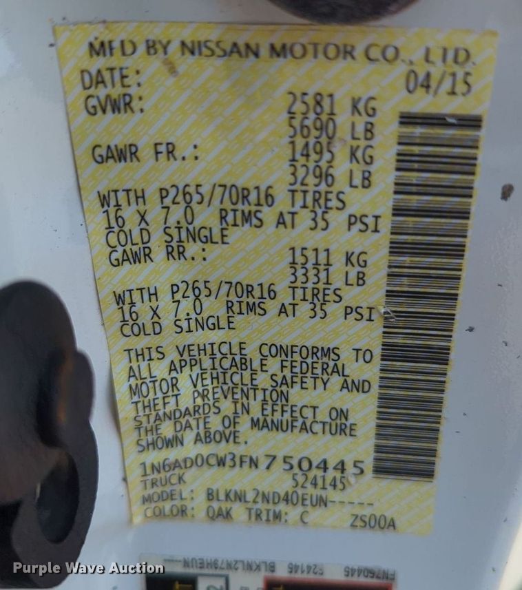 image for item MX9330 2015 Nissan Frontier  King Cab flatbed pickup truck