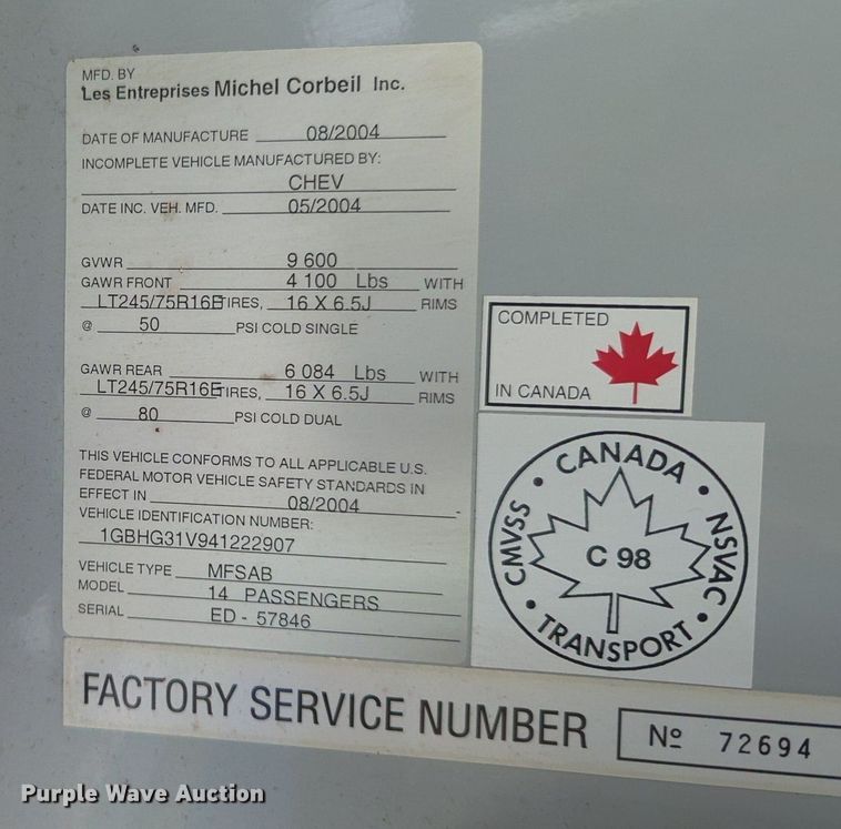 image for item MX9331 2004 Chevrolet Express G3500  school bus