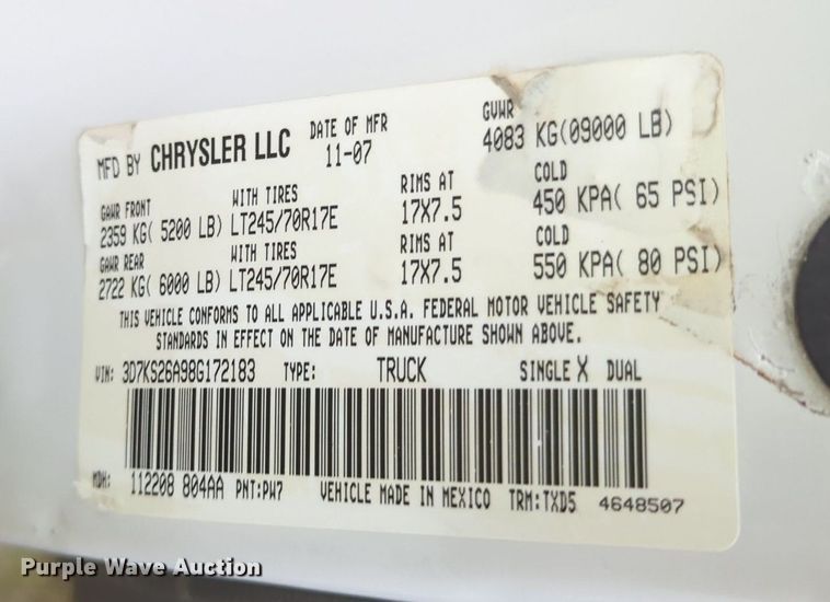 image for item MY9376 2008 Dodge Ram 2500  pickup truck