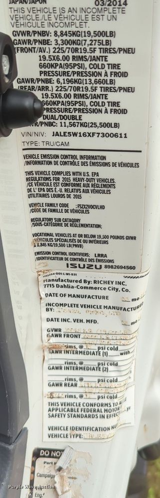 image for item MY9377 2015 Isuzu NPR  refrigerated delivery truck