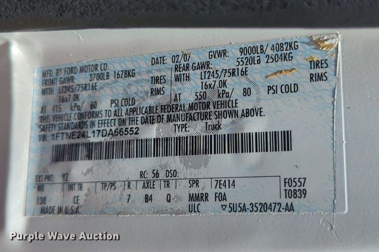 image for item MY9384 2007 Ford E250  van