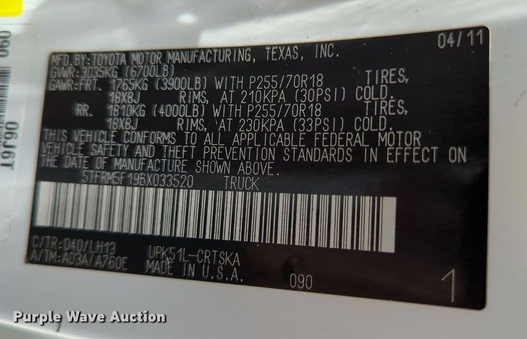 image for item MY9470 2011 Toyota Tundra  Double Cab pickup truck