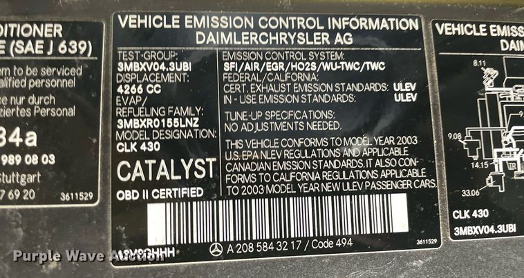 image for item NB9048 2003 Mercedes Benz CLK 430  convertible