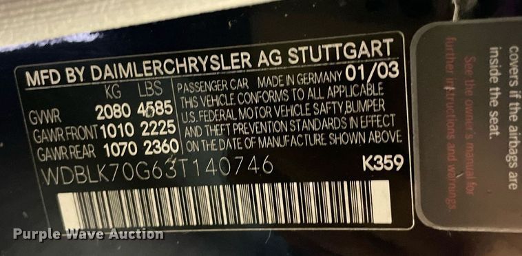 image for item NB9048 2003 Mercedes Benz CLK 430  convertible