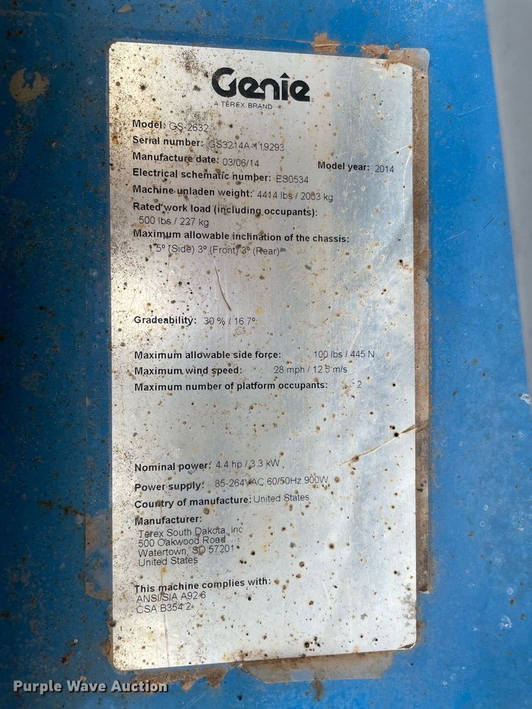 image for item NB9083 2014 Genie GS-2632  scissor lift