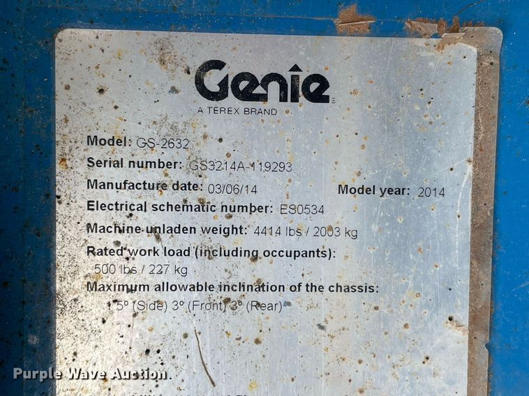 image for item NB9083 2014 Genie GS-2632  scissor lift