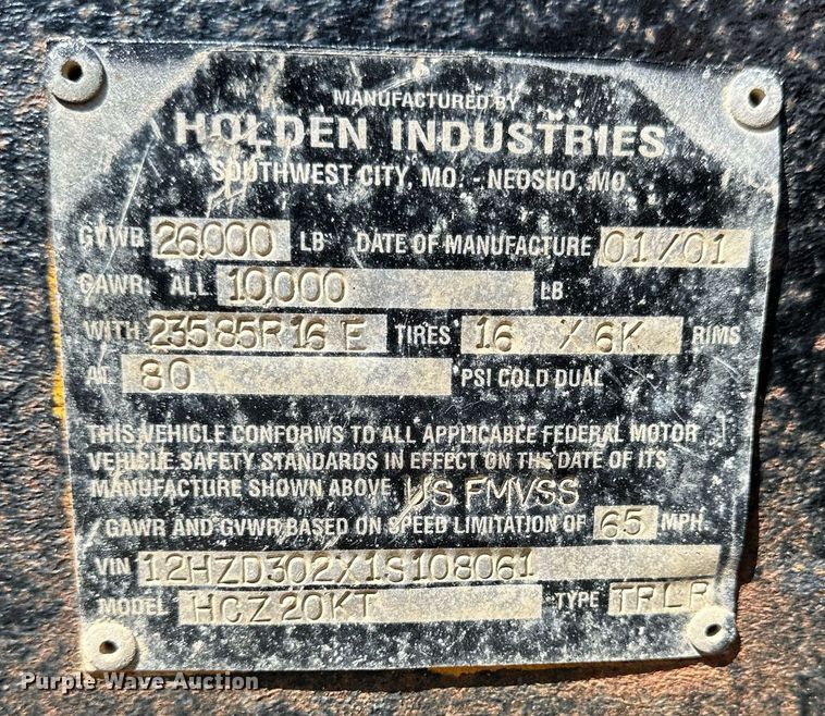 image for item NP9750 2001 Holden HCZ20KT  equipment trailer