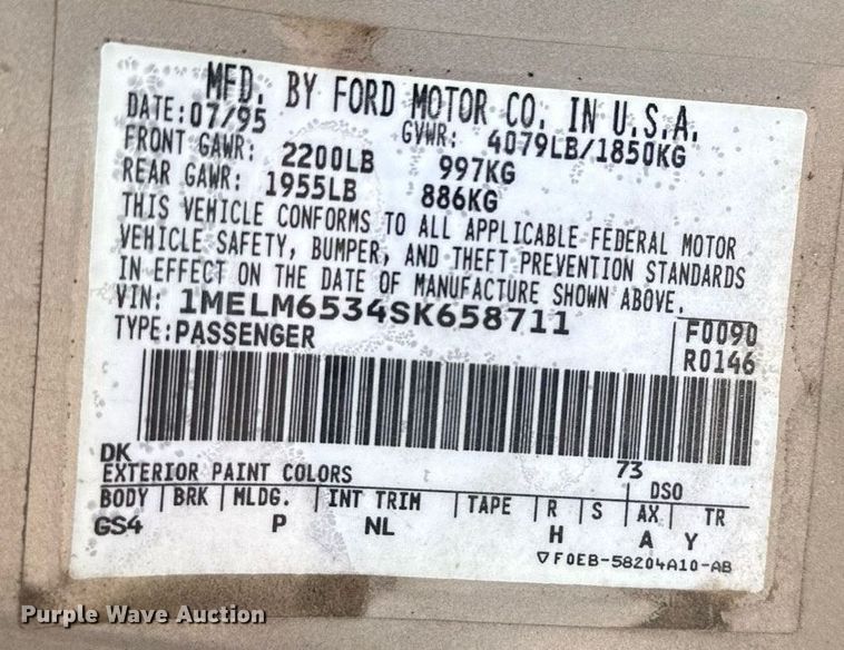 image for item NP9773 1995 Mercury Mystique GS