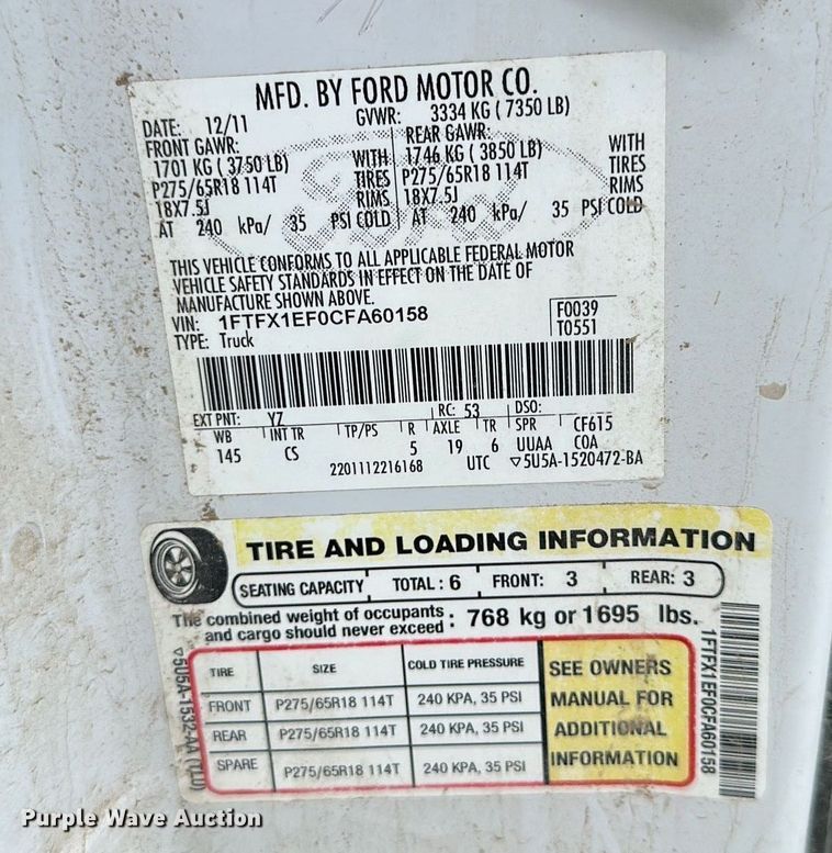 image for item NP9779 2012 Ford F150  SuperCab pickup truck