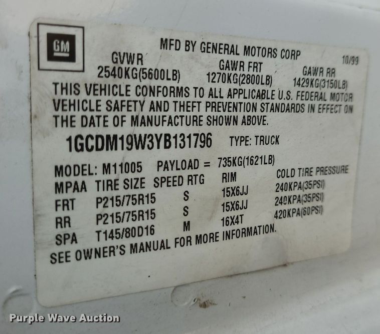 image for item NX9596 2000 Chevrolet Astro  van