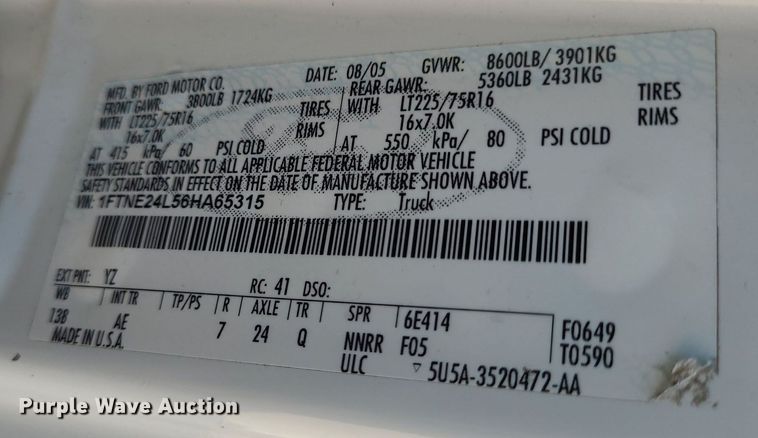 image for item NX9598 2006 Ford E250  van