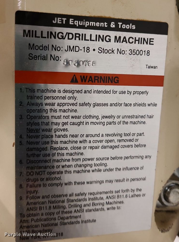 image for item NX9603 Jet JMD18  milling/drilling machine