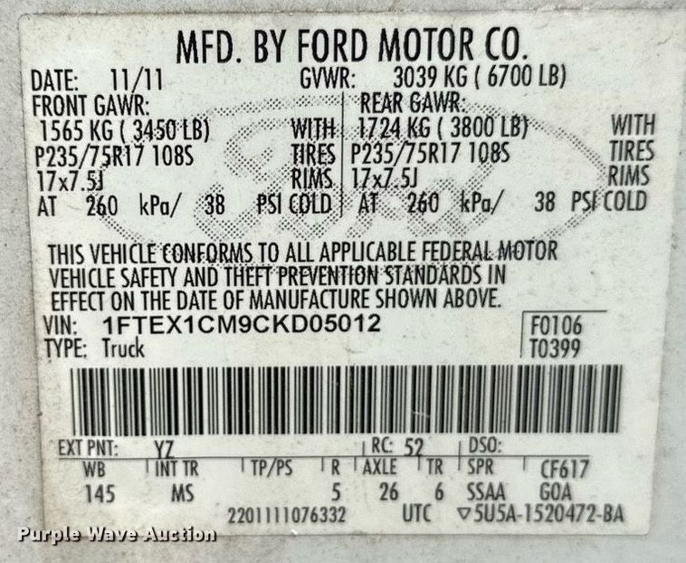 image for item OC9079 2012 Ford F150  SuperCab pickup truck