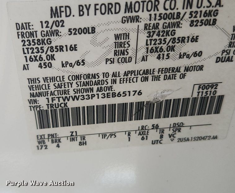 image for item OK9571 2003 Ford F350 Super Duty Lariat  Crew Cab pickup truck