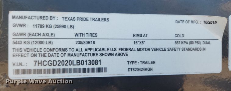 image for item OK9581 2020 Texas Pride DT82042KGN  dump trailer