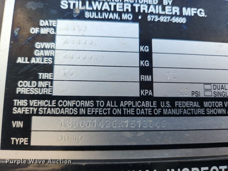 image for item OK9584 2019 Stillwater  dump trailer