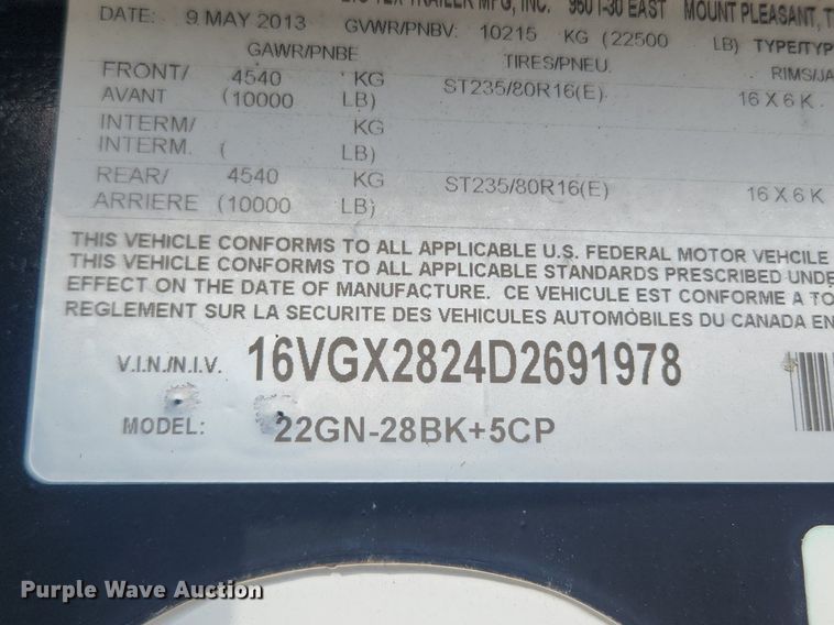 image for item OK9585 2013 Big Tex 22GN-28BK+5CP  equipment trailer