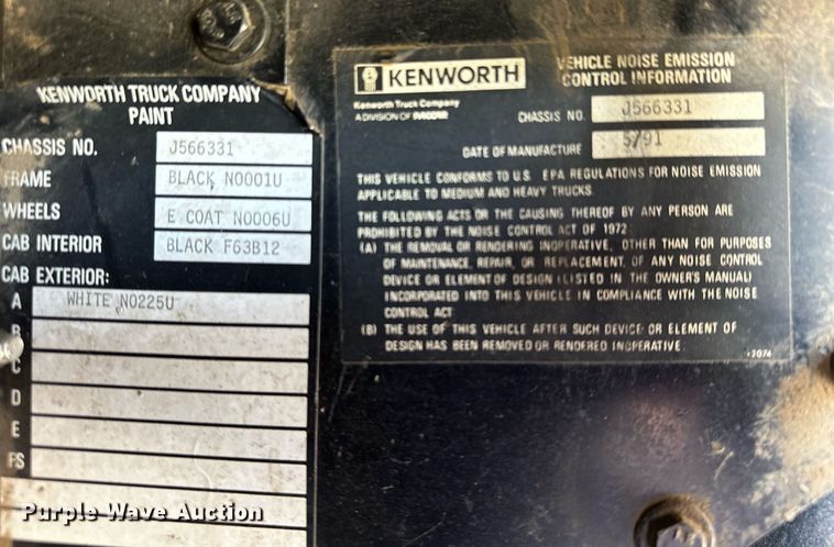 image for item AF9655 1992 Kenworth T600  dump truck