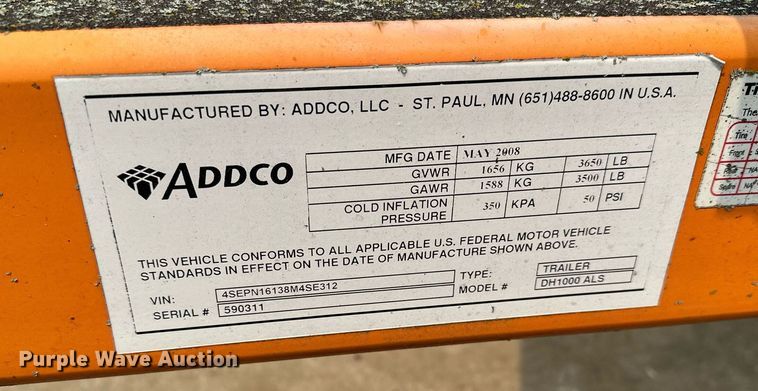 image for item AF9662 2008 Addco DH1000ALS  message board trailer
