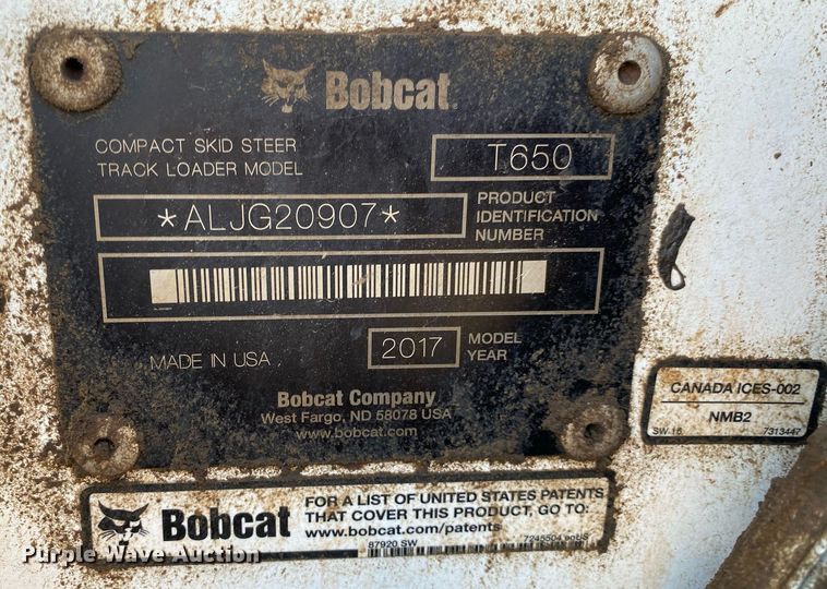 image for item DI7827 2017 Bobcat T650  tracked skid steer loader