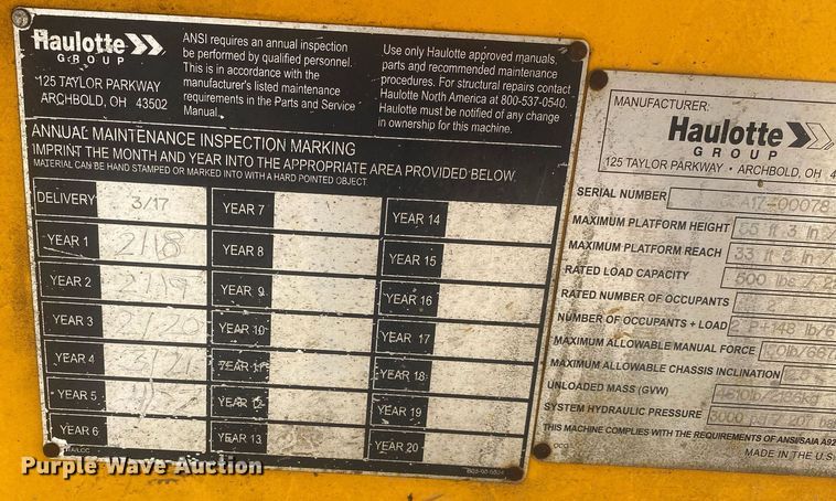 image for item DI7828 2017 Haulotte 5533A  boom lift