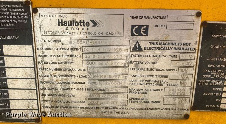 image for item DI7828 2017 Haulotte 5533A  boom lift