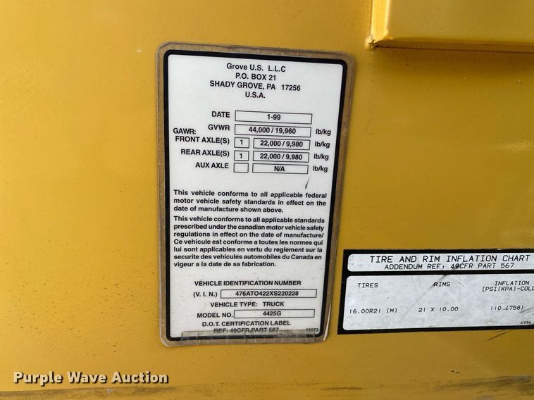 image for item DI7829 1999 Grove 4425G  crane