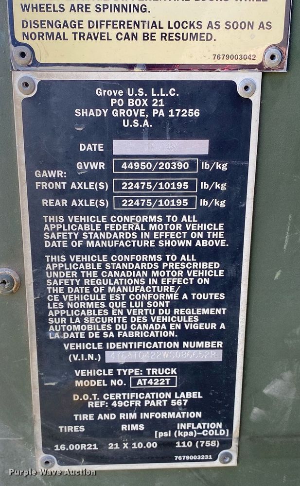 image for item DI7830 1998 Grove AT422T  crane