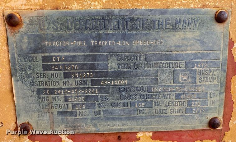image for item DI7832 1973 Caterpillar D7F  dozer